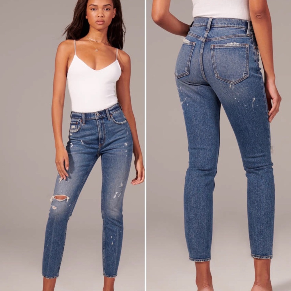 A&F High Rise Mom Jeans Paint Splatter Jeans